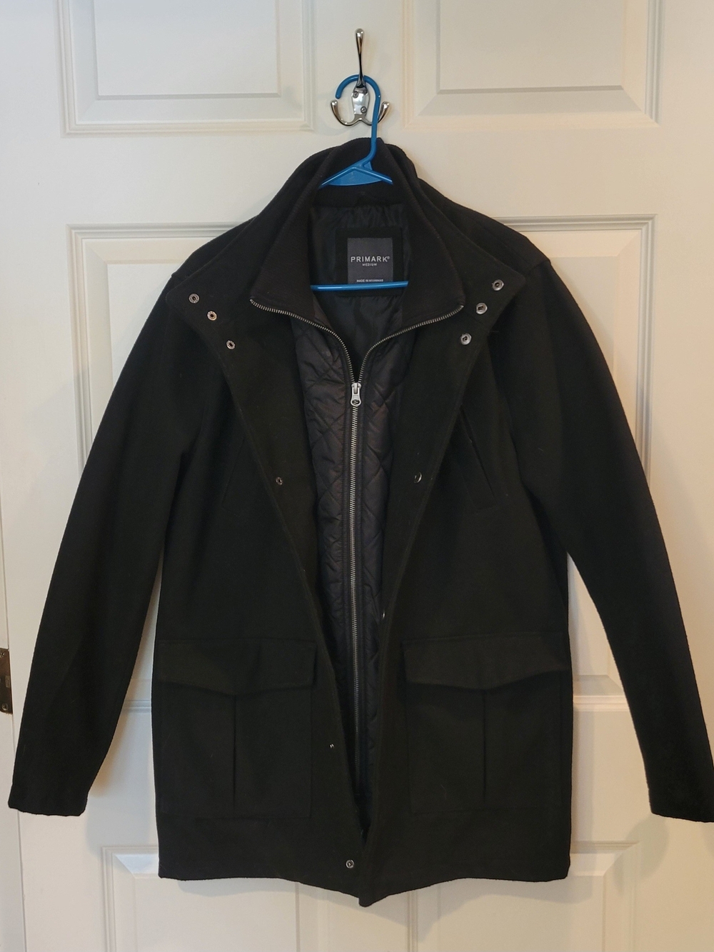 Primark Black Men's Military Field Coat with Quilted Liner